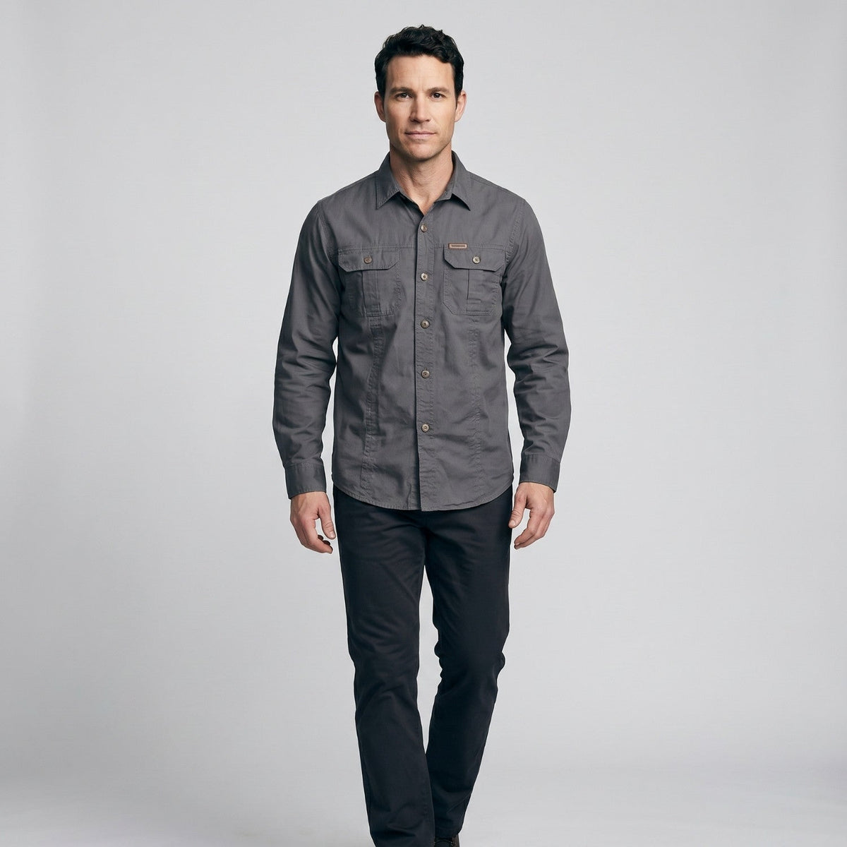 Men's Cotton Field Shirt With Double Chest Pockets And Long Sleeves