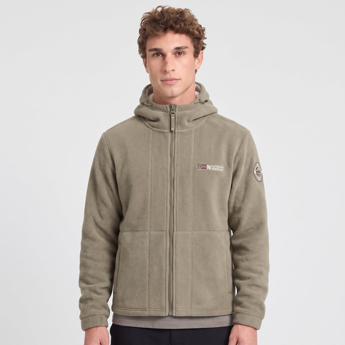 Men's Windproof Hooded Fleece Jacket with Zip Pockets