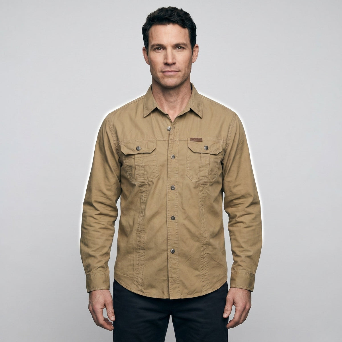 Men's Cotton Field Shirt With Double Chest Pockets And Long Sleeves