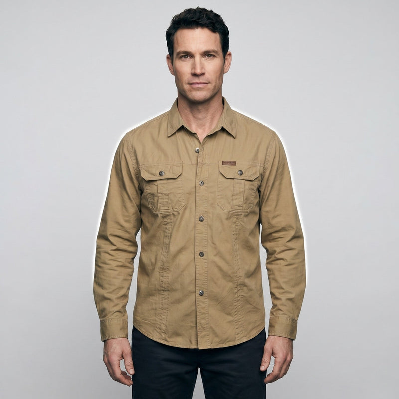 Men's Cotton Field Shirt With Double Chest Pockets And Long Sleeves