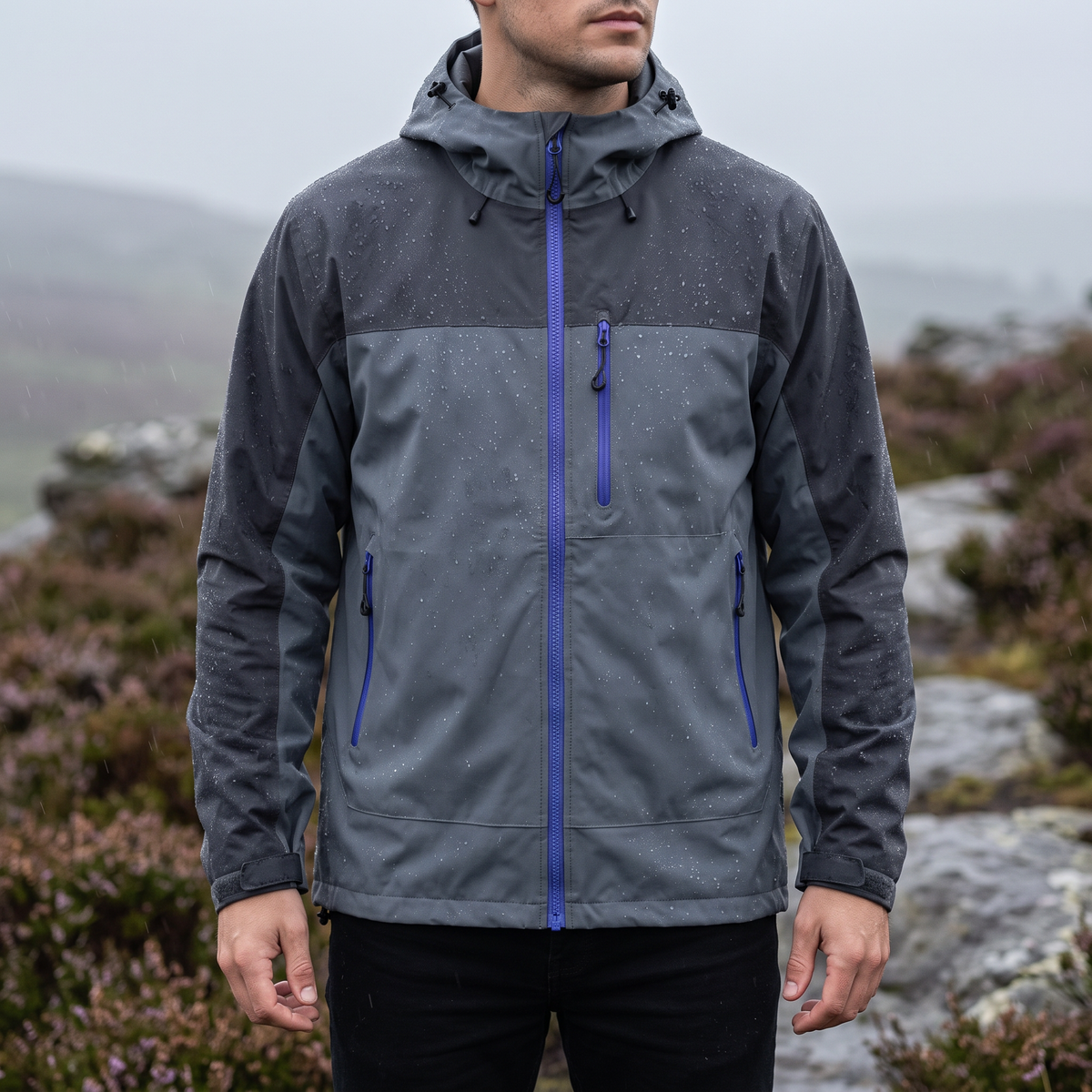 Men's Waterproof Windproof Rain Jacket with Adjustable Hood