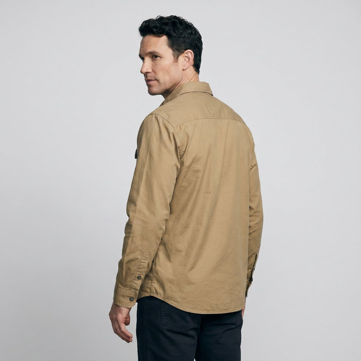 Men's Cotton Field Shirt With Double Chest Pockets And Long Sleeves