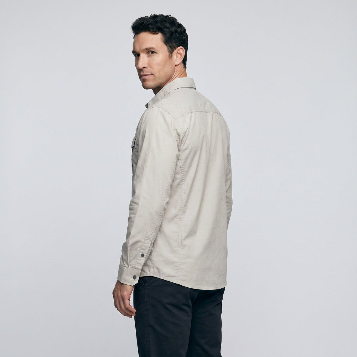 Men's Cotton Field Shirt With Double Chest Pockets And Long Sleeves