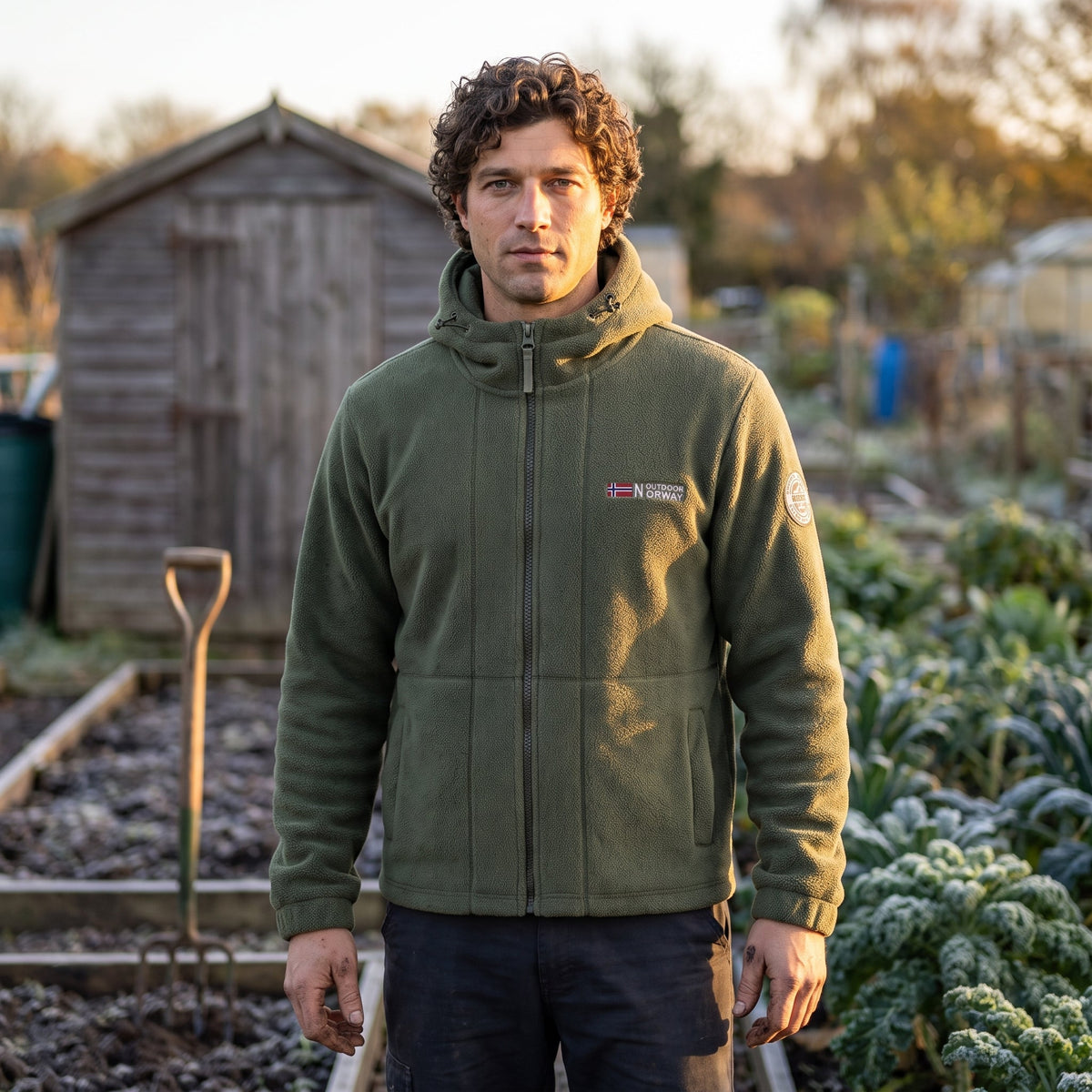 Men's Windproof Hooded Fleece Jacket with Zip Pockets