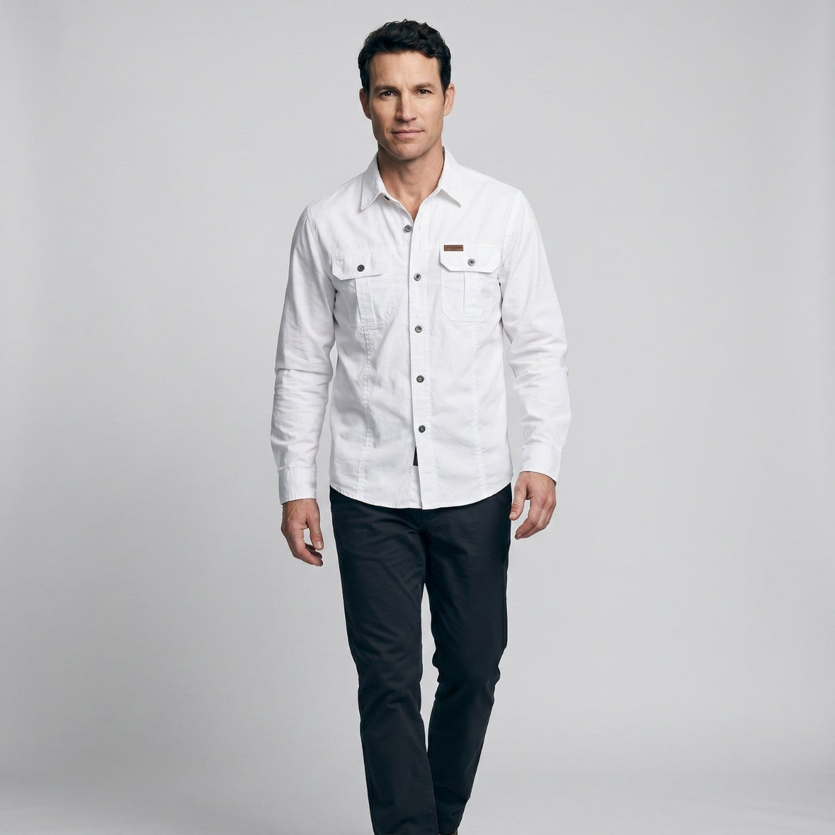 Men's Cotton Field Shirt With Double Chest Pockets And Long Sleeves