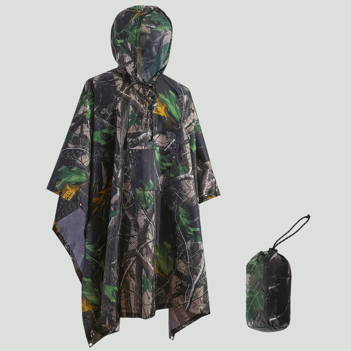 Men's Camo Water Resistant Rain Poncho with Hood