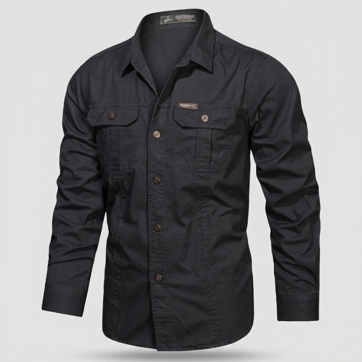Men's Cotton Field Shirt With Double Chest Pockets And Long Sleeves