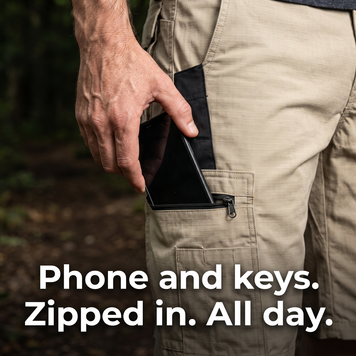 Men's Ripstop Cargo Shorts With Zip Security Pocket And Webbing Belt Loops