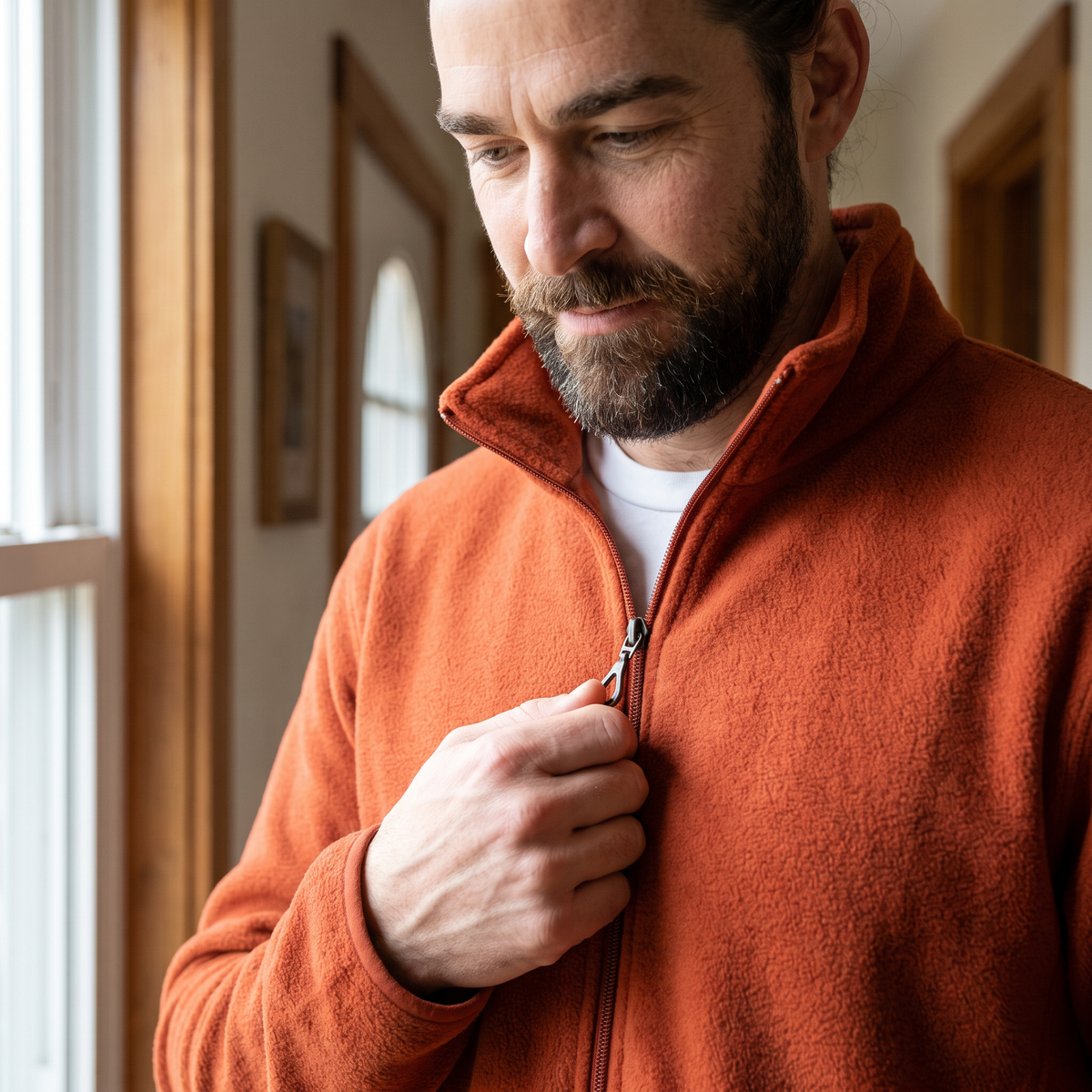 Men's Full Zip Fleece Jacket with Stand Collar