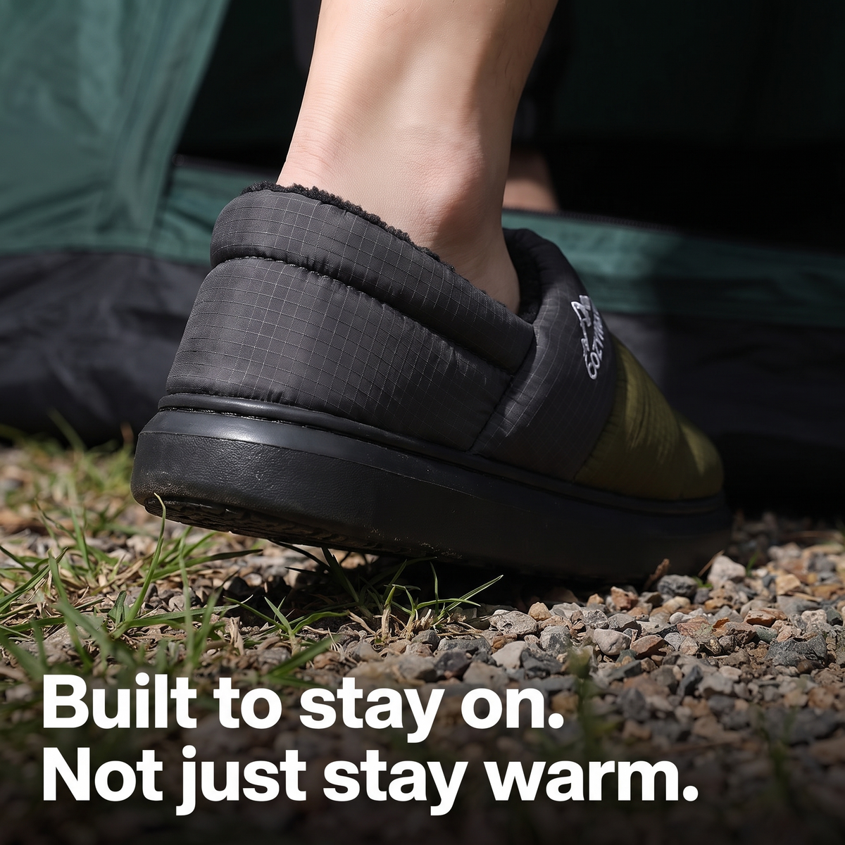 Men's Fleece Lined Camp Slippers with Ribbed Outdoor Sole