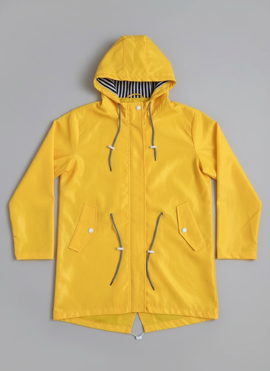 Women's Mid Length Water Repellent Rain Jacket with Hood