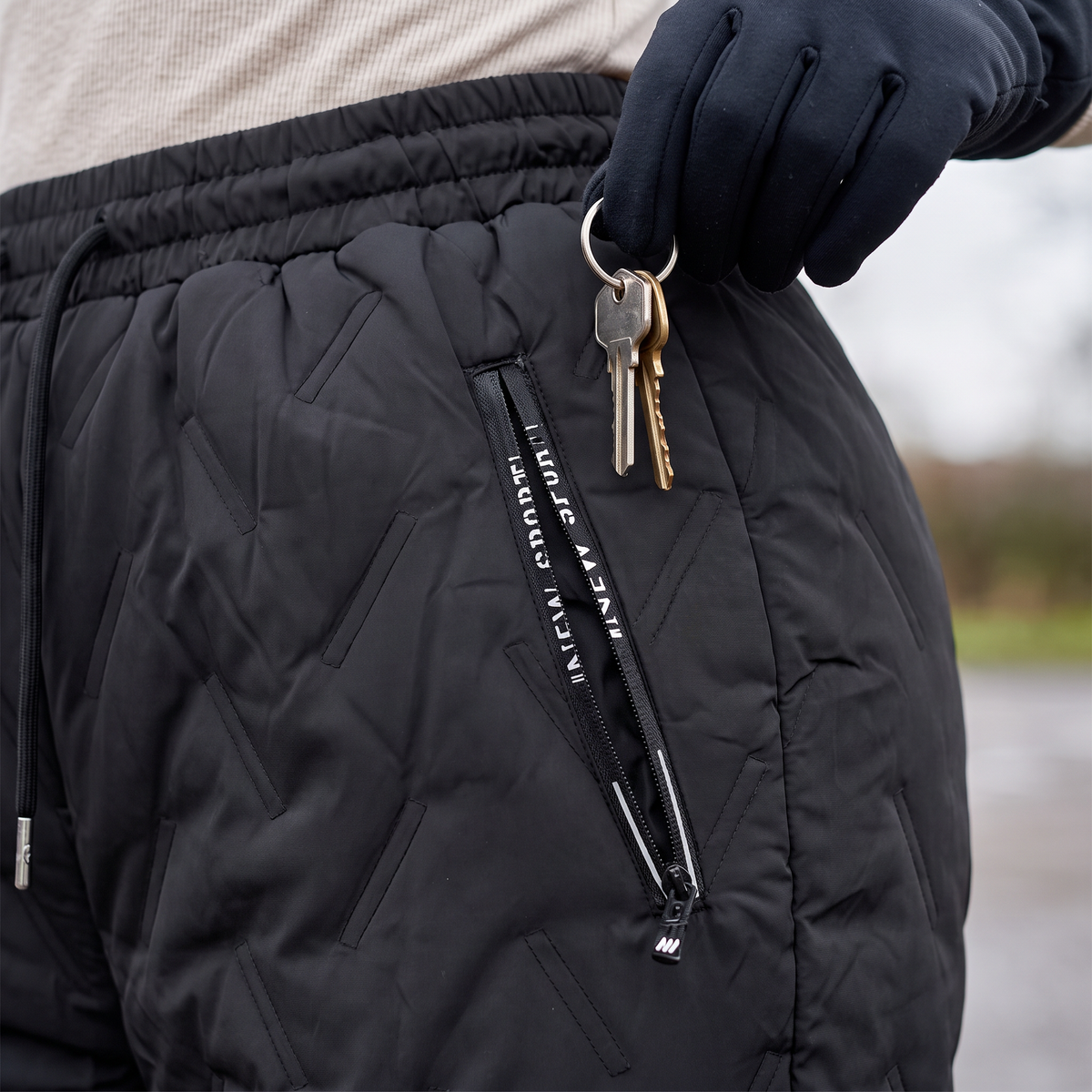Women's Fleece Lined Quilted Winter Trousers with Zip Hip Pockets