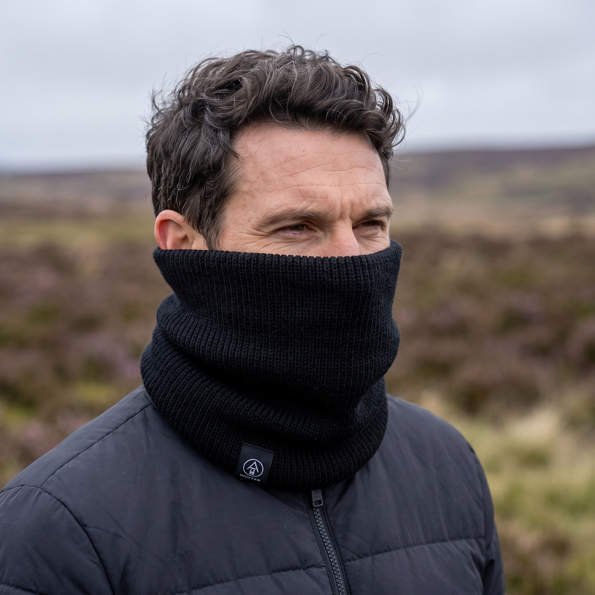 Men's Plush Lined Ribbed Knit Snood Neck Warmer