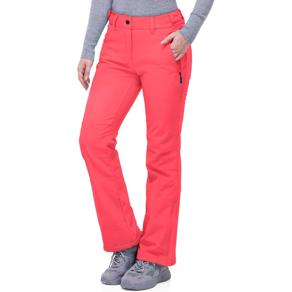Women's Waterproof Softshell Snow Pants with Fleece Lining and Zip Pockets