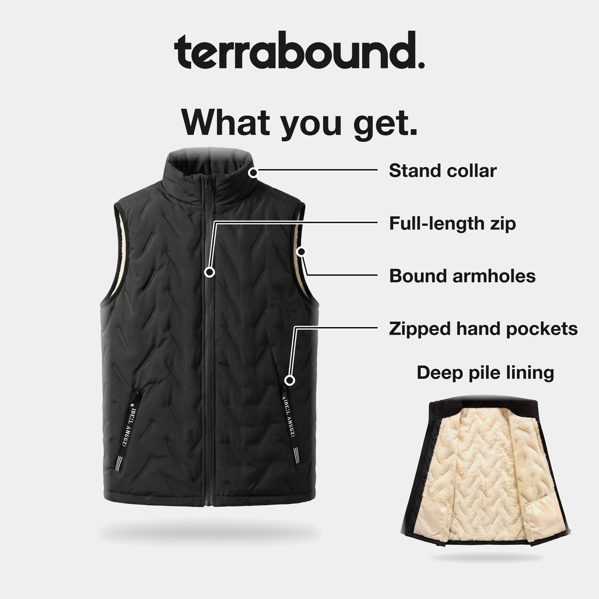 Men's Wave Quilted Fleece Lined Vest With Stand Collar
