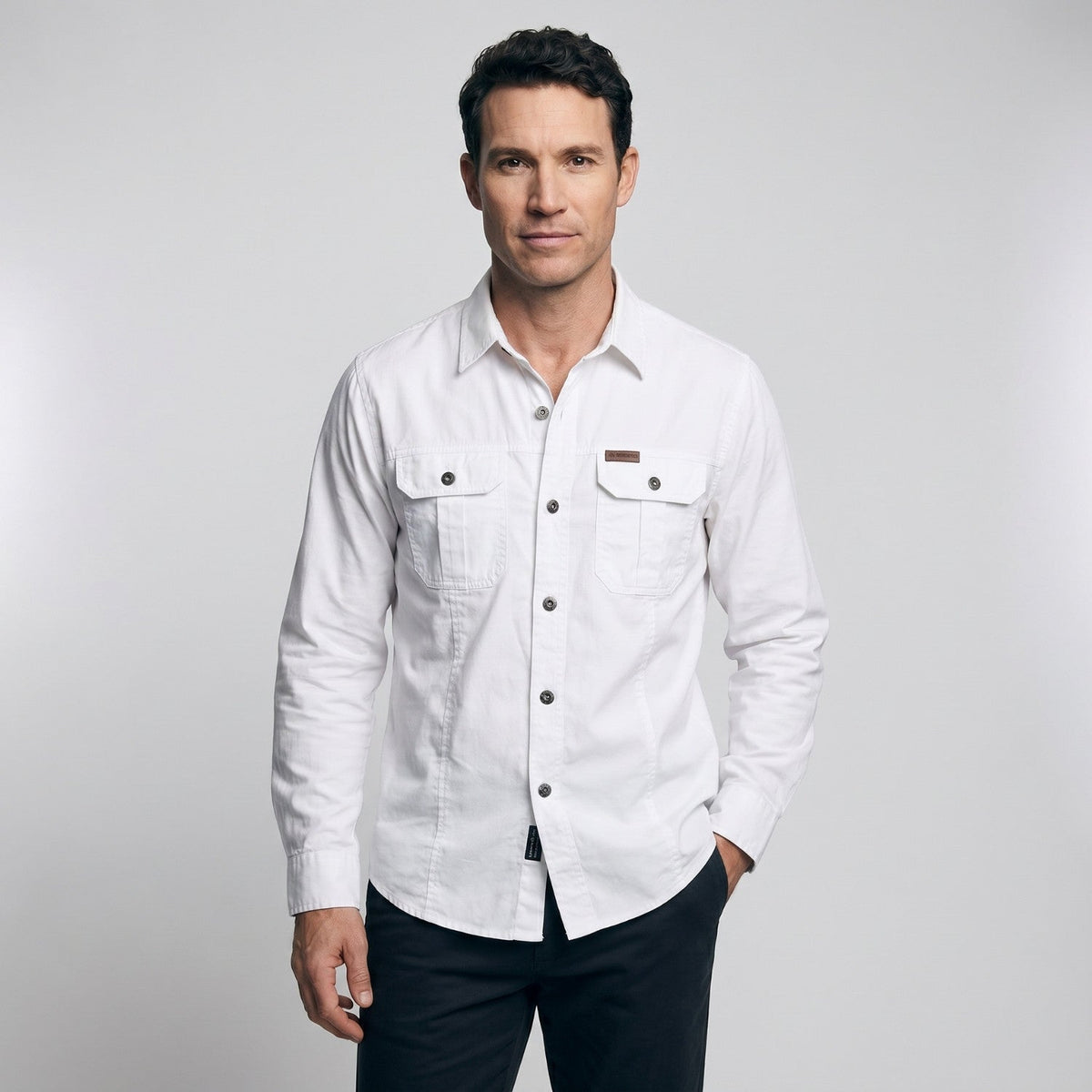 Men's Cotton Field Shirt With Double Chest Pockets And Long Sleeves