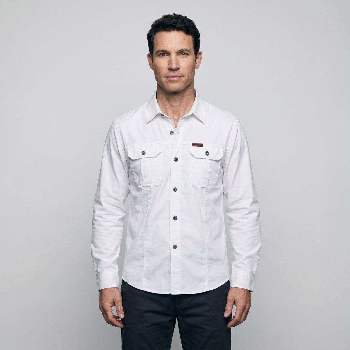 Men's Cotton Field Shirt With Double Chest Pockets And Long Sleeves
