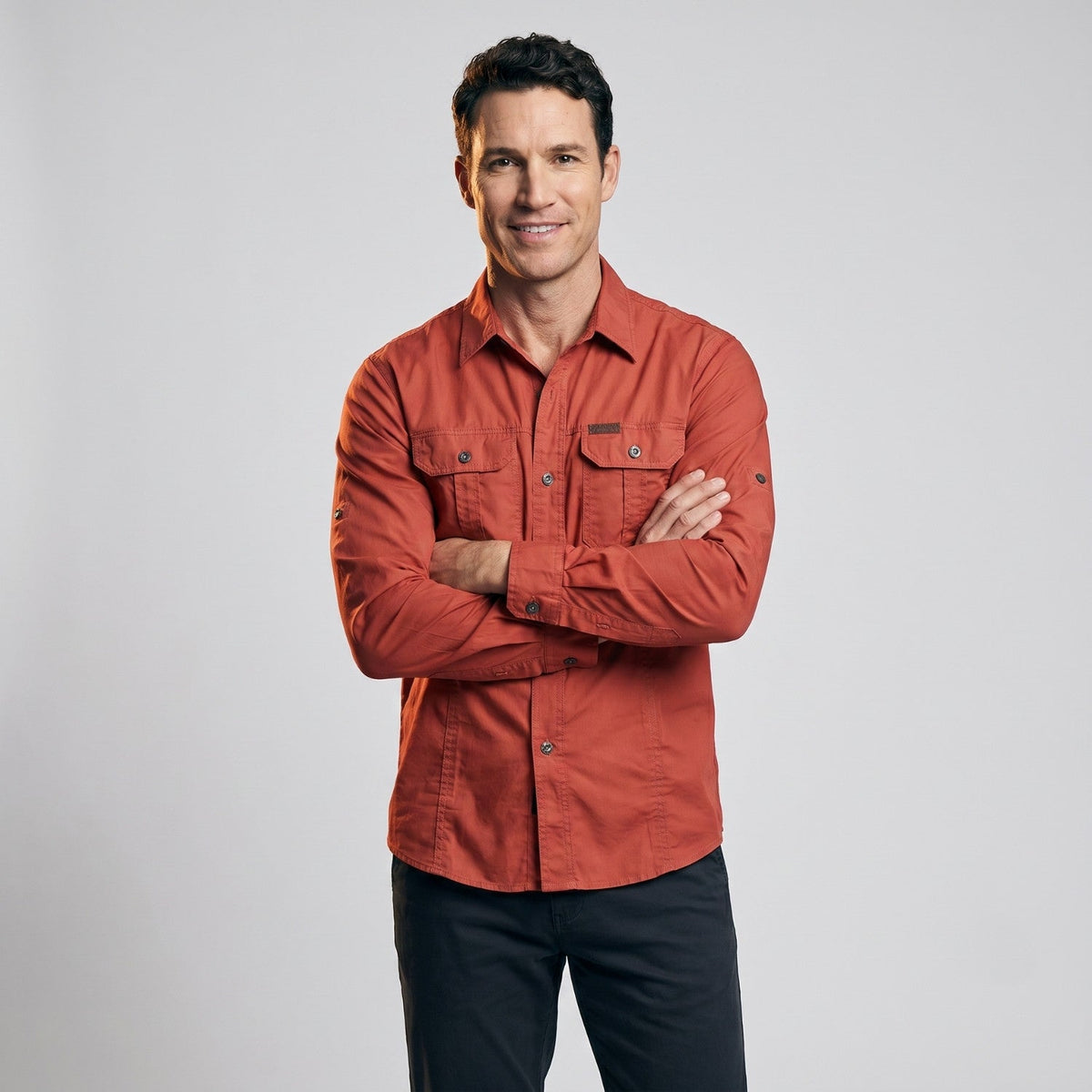 Men's Cotton Field Shirt With Double Chest Pockets And Long Sleeves