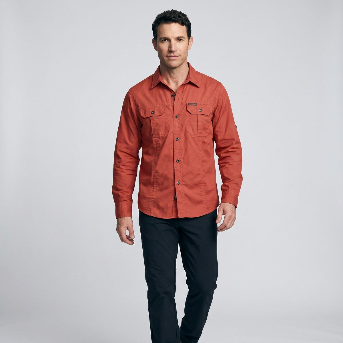 Men's Cotton Field Shirt With Double Chest Pockets And Long Sleeves