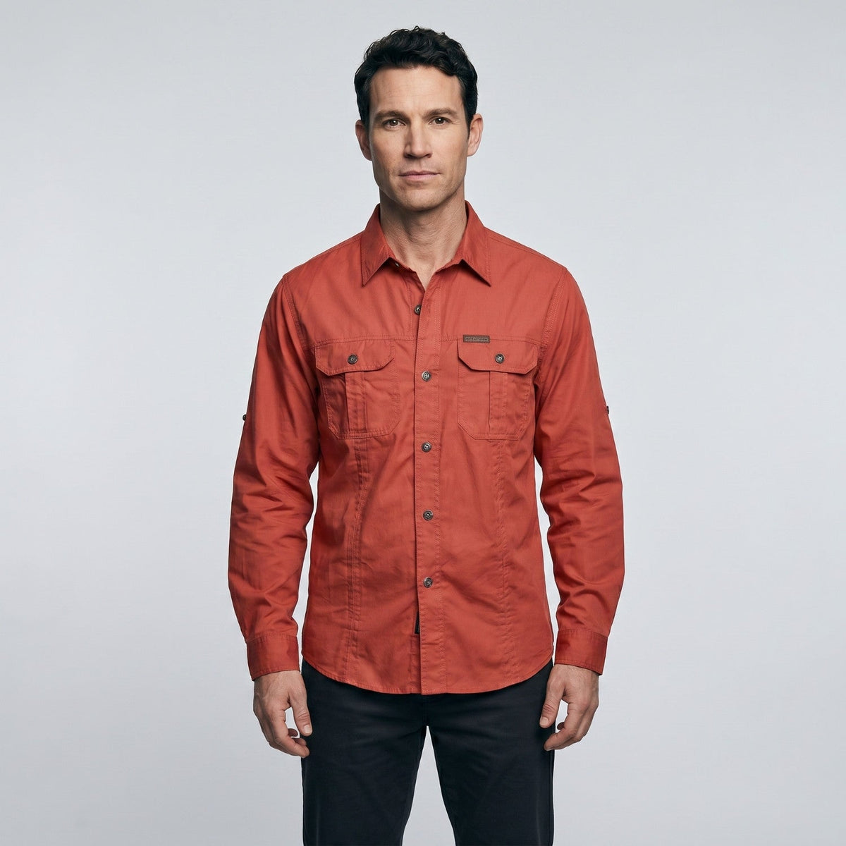 Men's Cotton Field Shirt With Double Chest Pockets And Long Sleeves