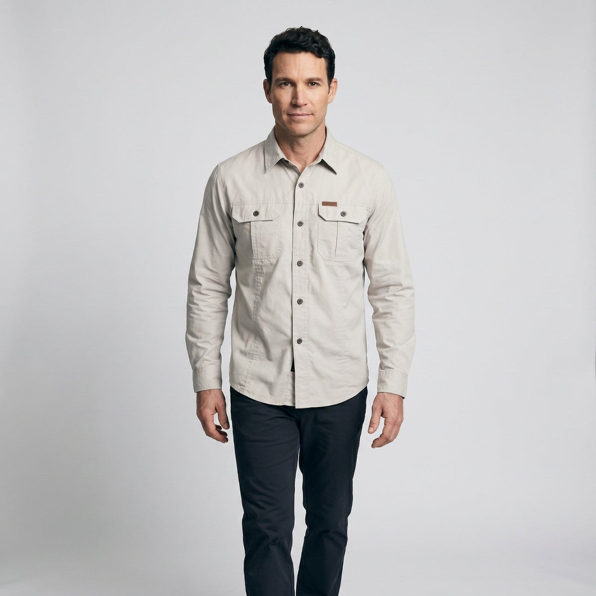 Men's Cotton Field Shirt With Double Chest Pockets And Long Sleeves
