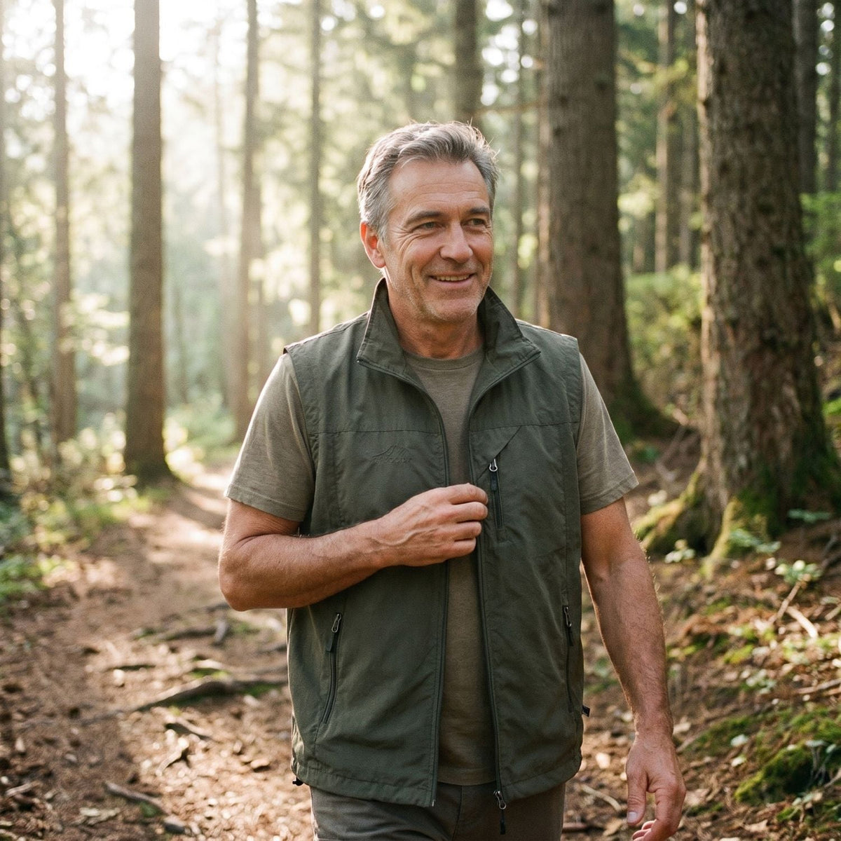 Men's Lightweight Hiking Vest with Zip Pockets and Mesh Lining