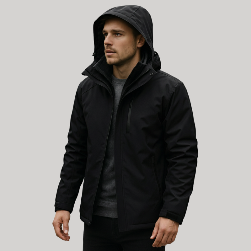 Men's Waterproof Fleece Lined Windproof Jacket with Hood
