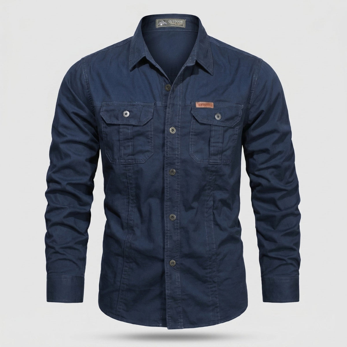 Men's Cotton Field Shirt With Double Chest Pockets And Long Sleeves