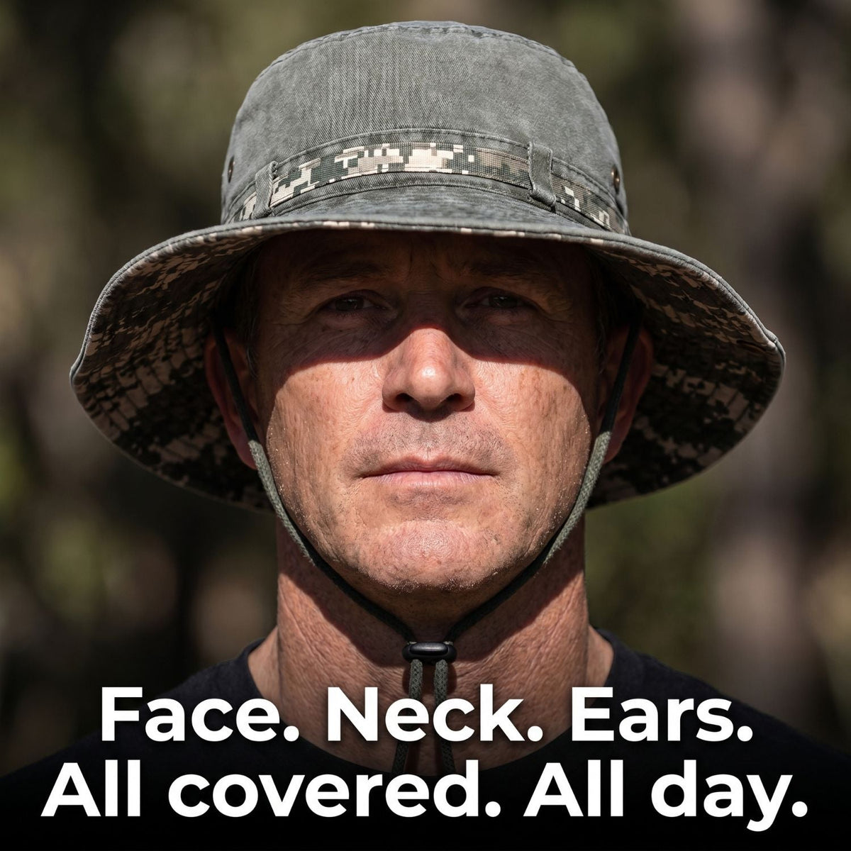 Men's Wide Brim Packable Cotton Boonie Hat with Chin Strap