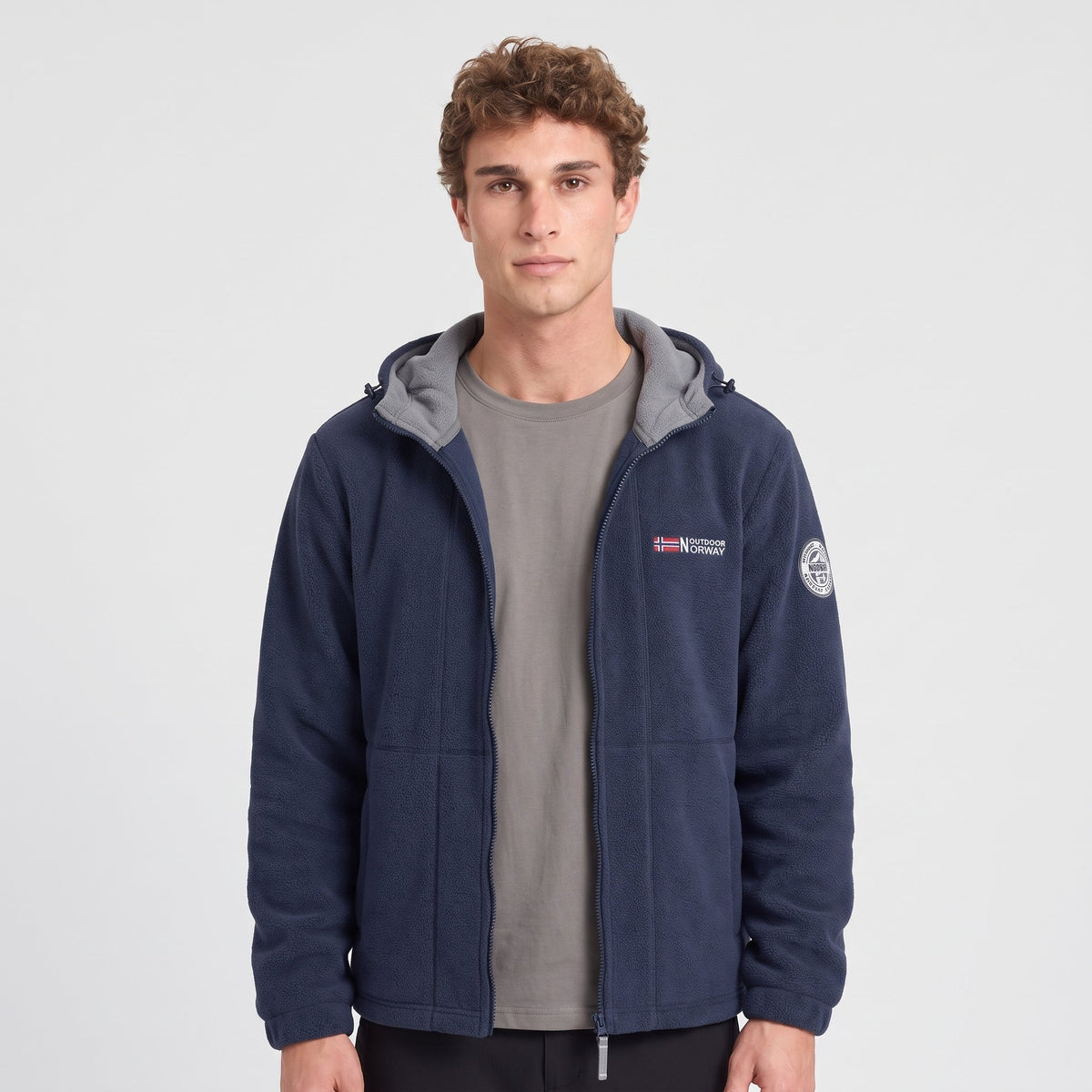 Men's Windproof Hooded Fleece Jacket with Zip Pockets
