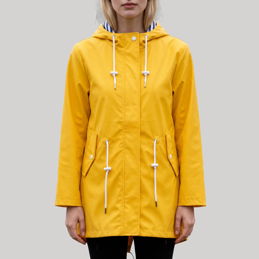 Women's Mid Length Water Repellent Rain Jacket with Hood