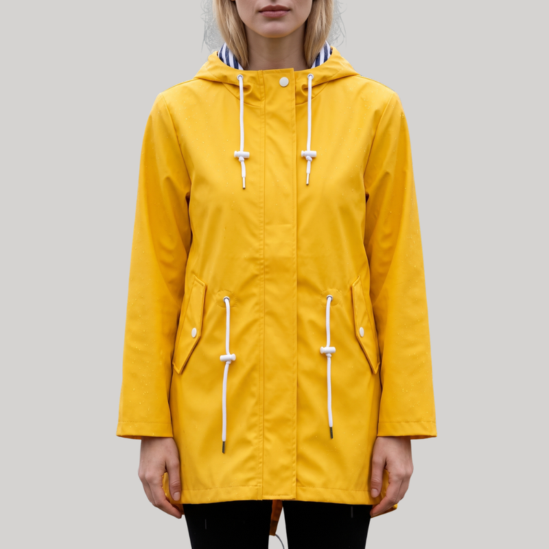 Women's Mid Length Water Repellent Rain Jacket with Hood