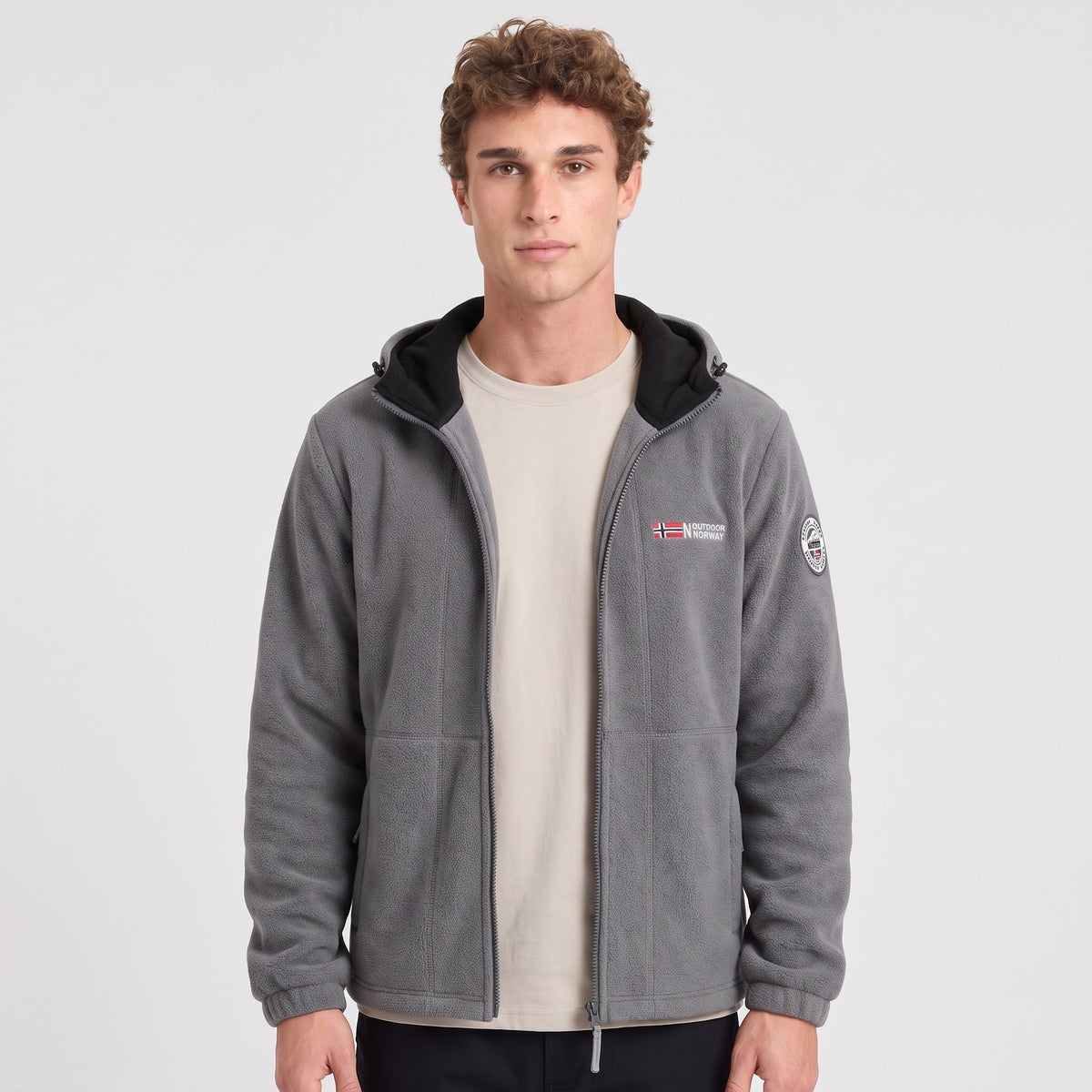 Men's Windproof Hooded Fleece Jacket with Zip Pockets