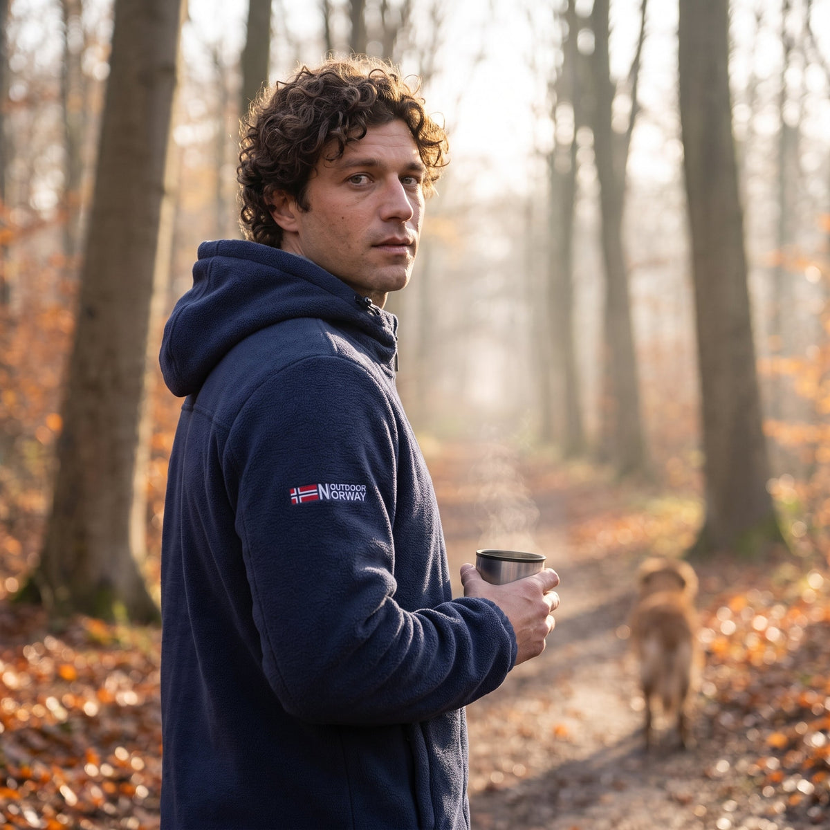 Men's Windproof Hooded Fleece Jacket with Zip Pockets
