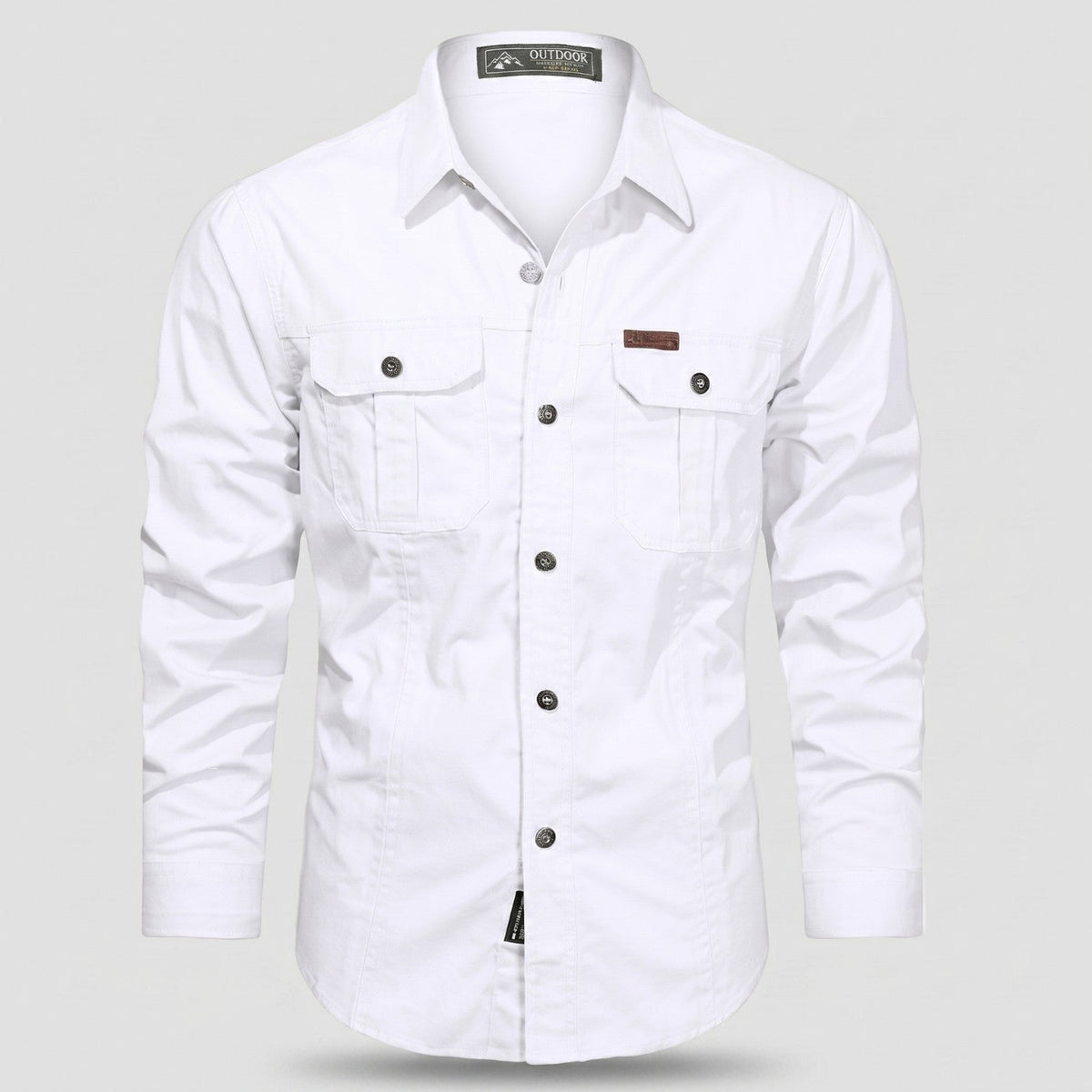 Men's Cotton Field Shirt With Double Chest Pockets And Long Sleeves