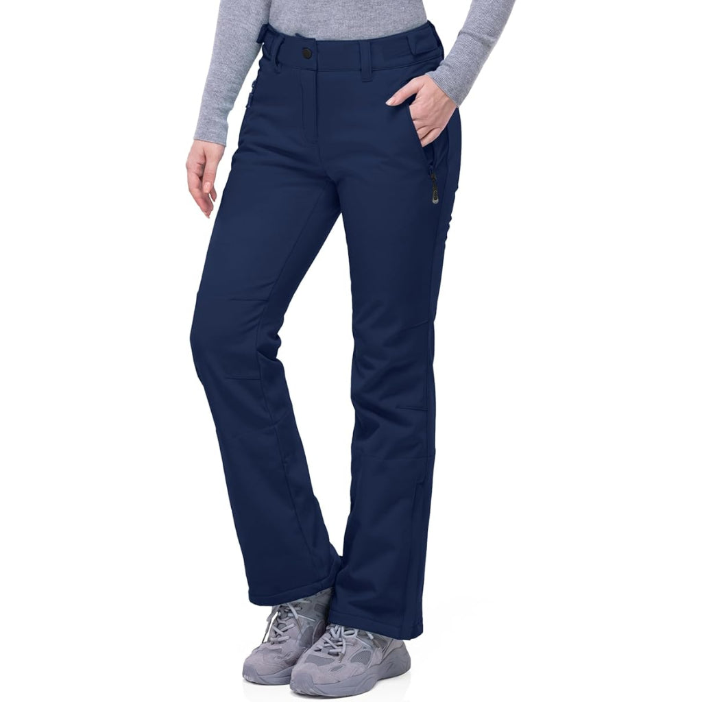 Women's Waterproof Softshell Snow Pants with Fleece Lining and Zip Pockets