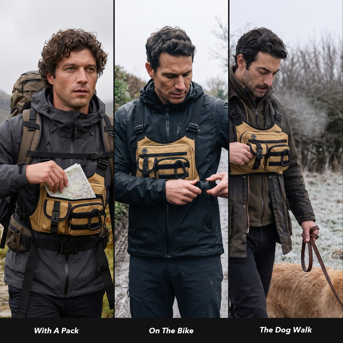 Men's Chest Harness Bag with Multi Pockets and Adjustable Straps