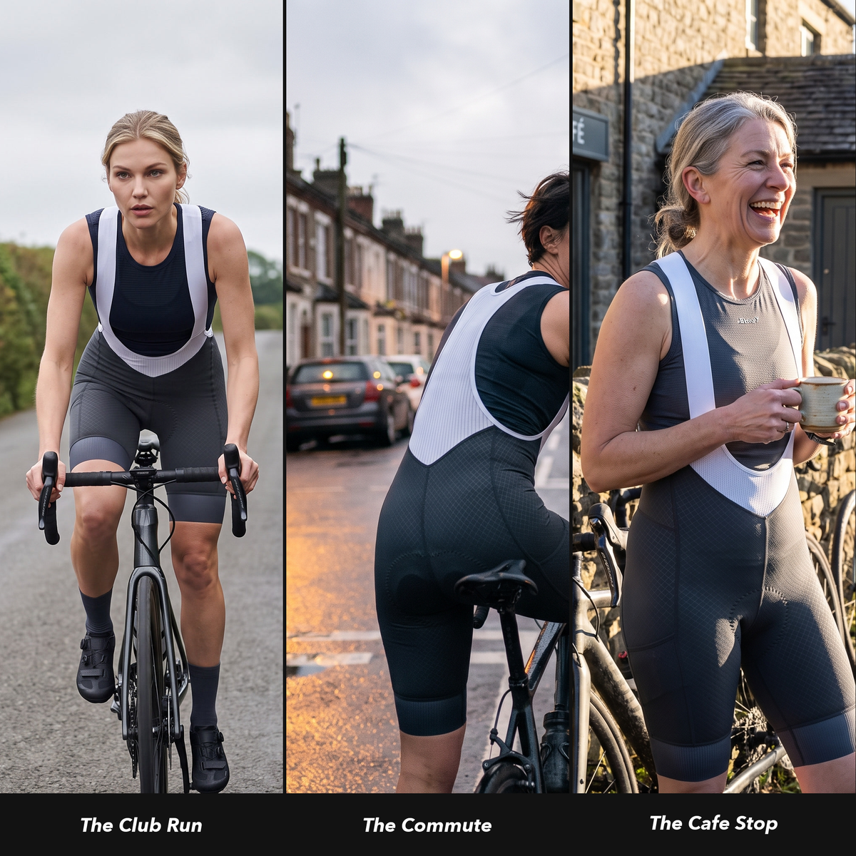 Women's Cycling Bib Shorts with Moulded Chamois Pad and Reflective Leg Strips