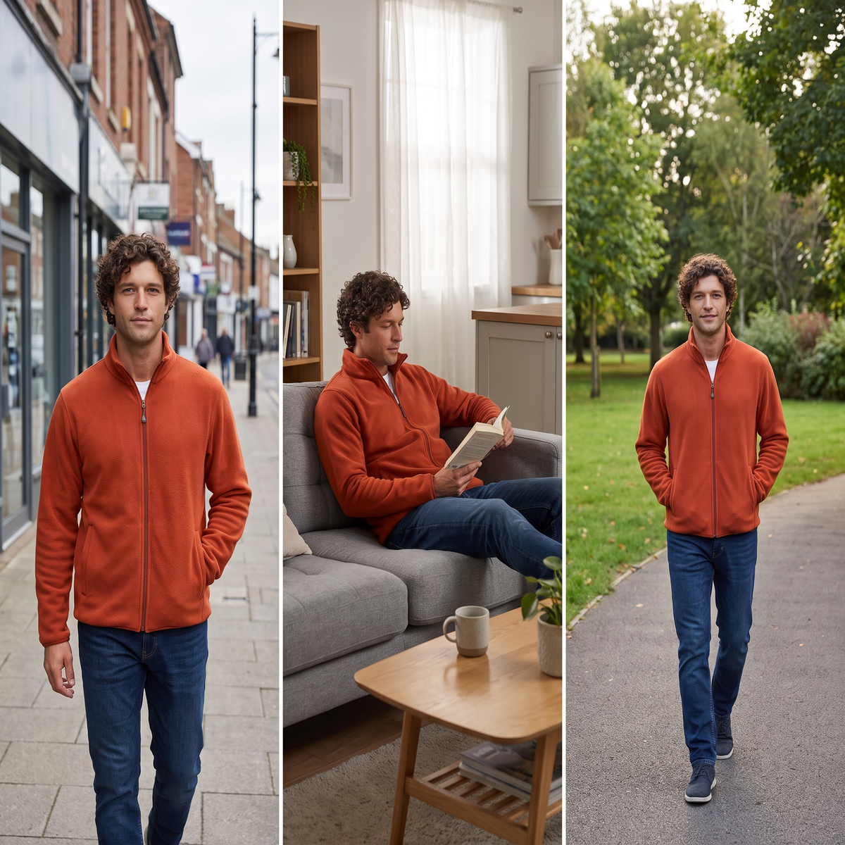 Men's Full Zip Fleece Jacket with Stand Collar