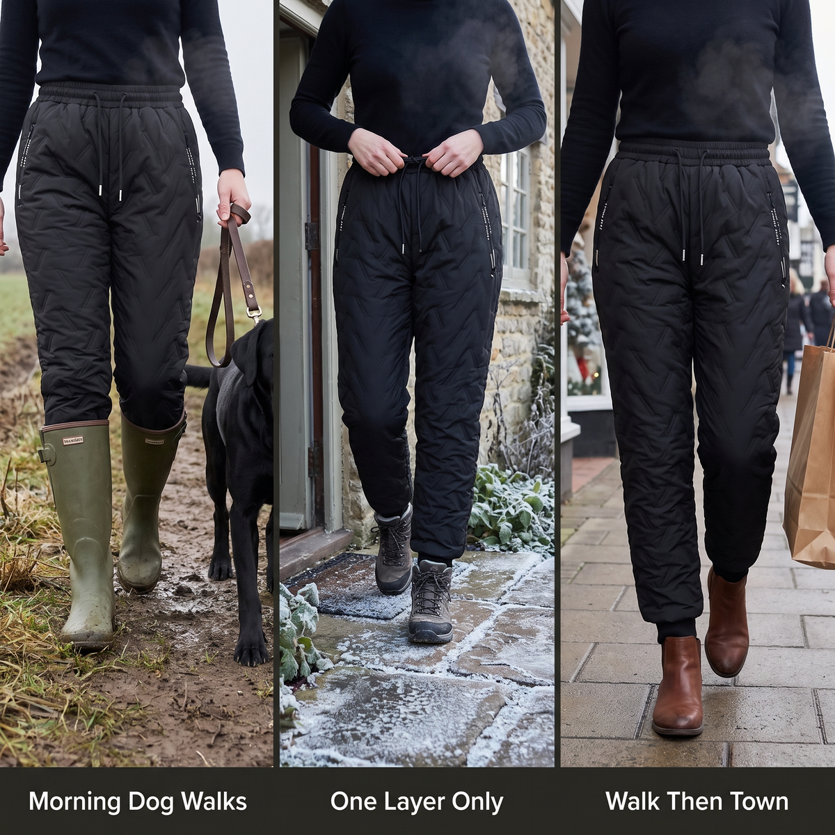 Women's Fleece Lined Quilted Winter Trousers with Zip Hip Pockets