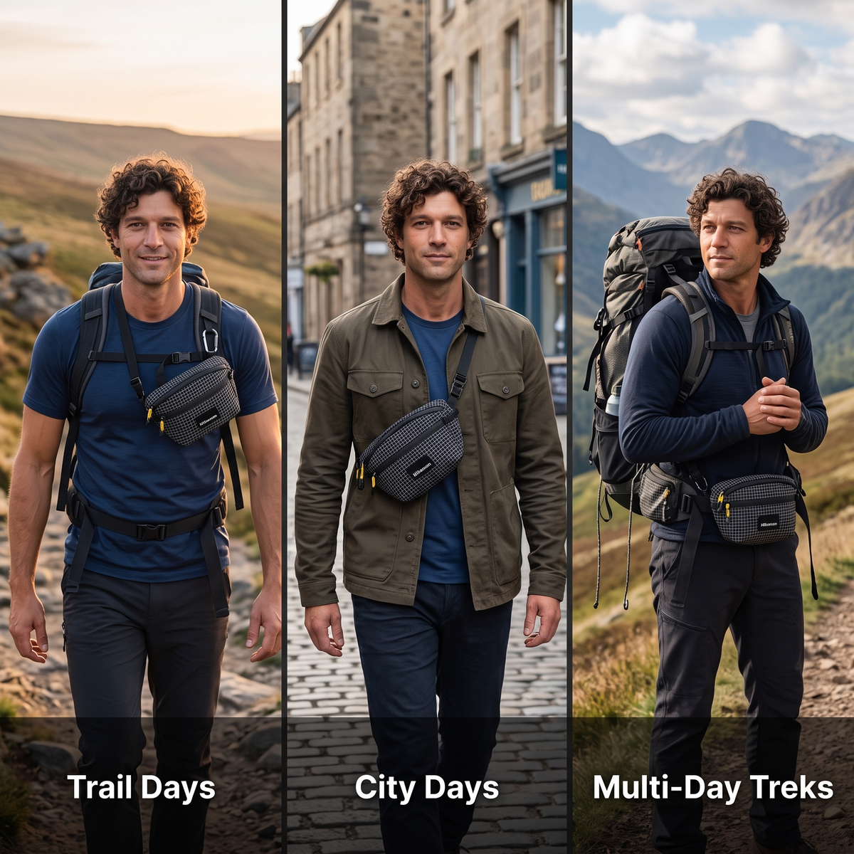 Men's Tactical Waist Pack with Detachable Crossbody Strap and Multiple Compartments