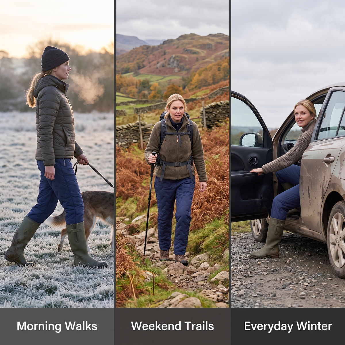 Women's Fleece Lined Quilted Hiking Trousers with Zip Pockets
