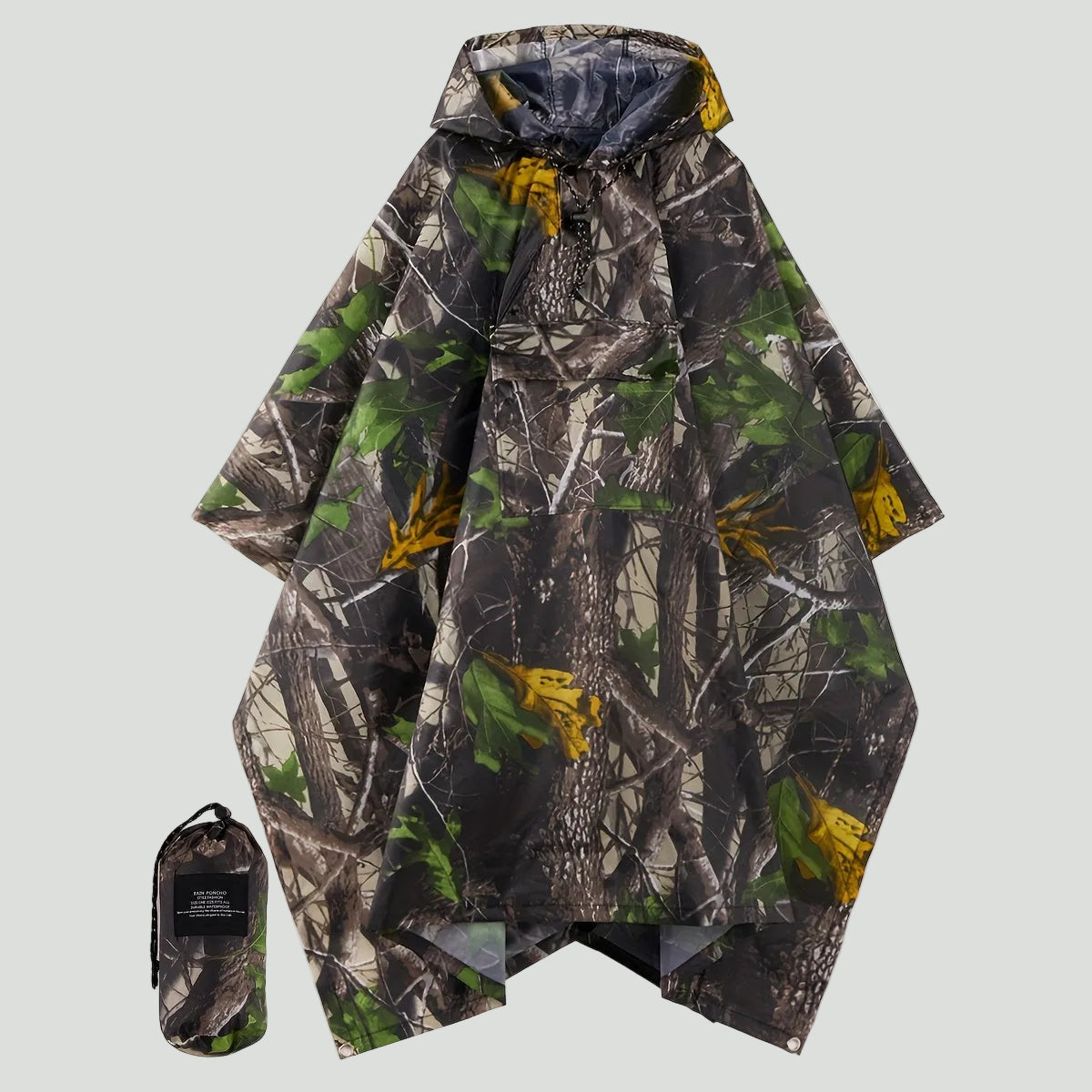 Men's Camo Water Resistant Rain Poncho with Hood