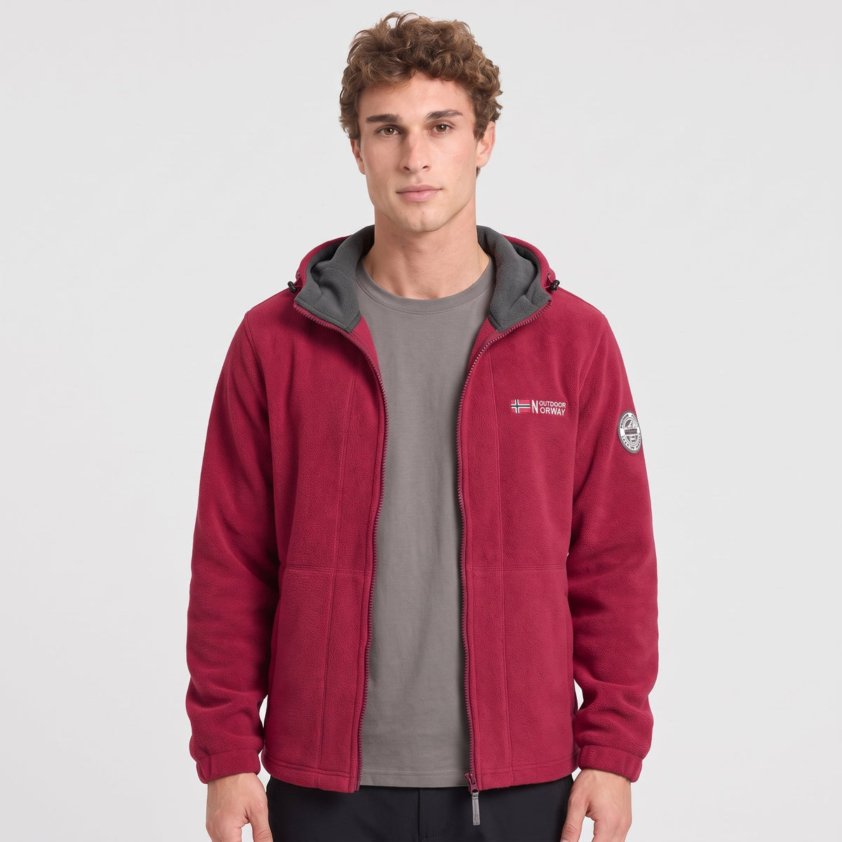 Men's Windproof Hooded Fleece Jacket with Zip Pockets
