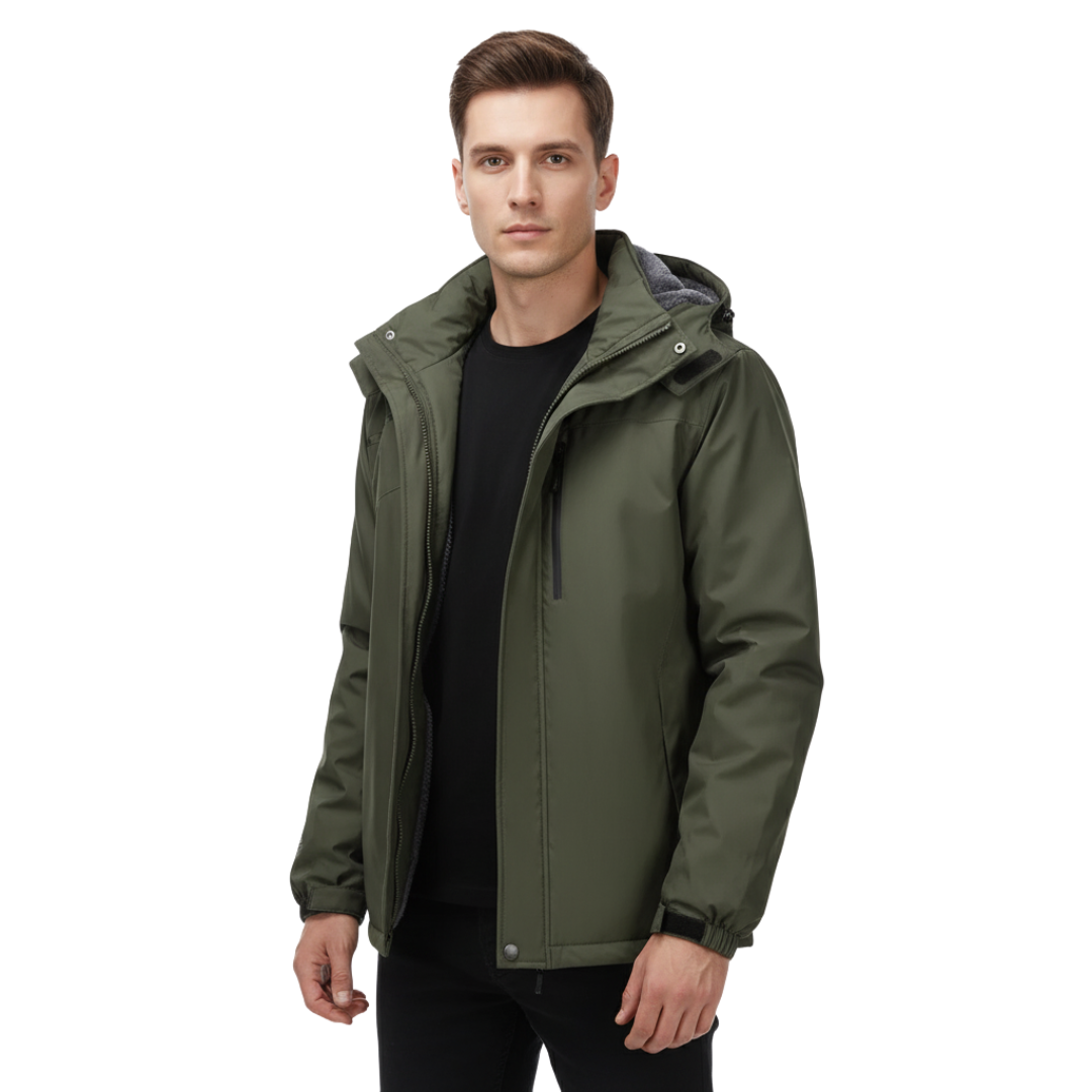 Men's Waterproof Fleece Lined Windproof Jacket with Hood