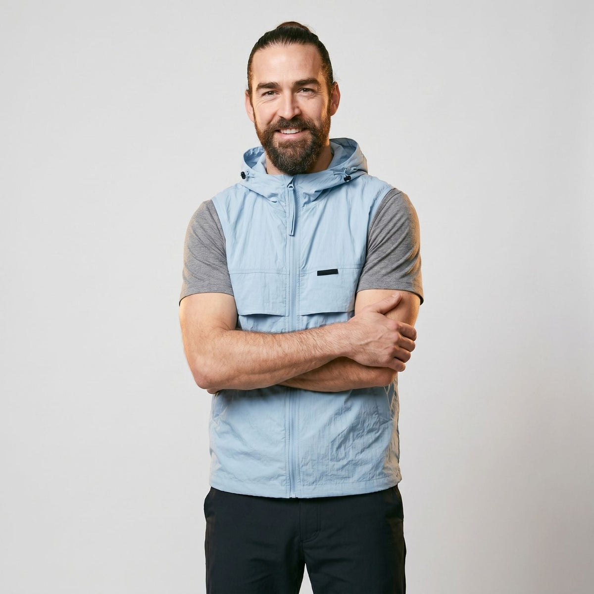 Men's Lightweight Windproof Hooded Vest With Drawstring Hem