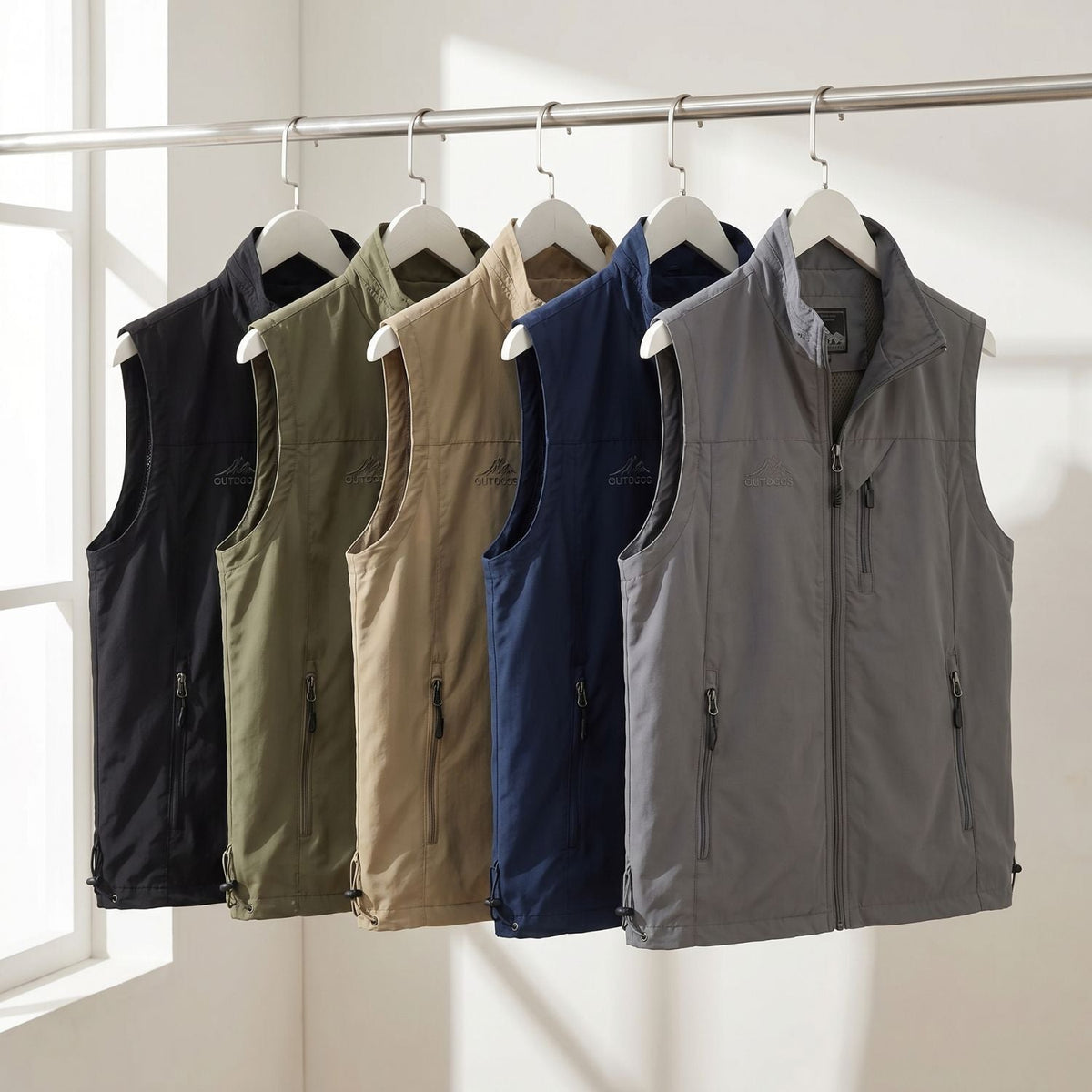 Men's Lightweight Hiking Vest with Zip Pockets and Mesh Lining