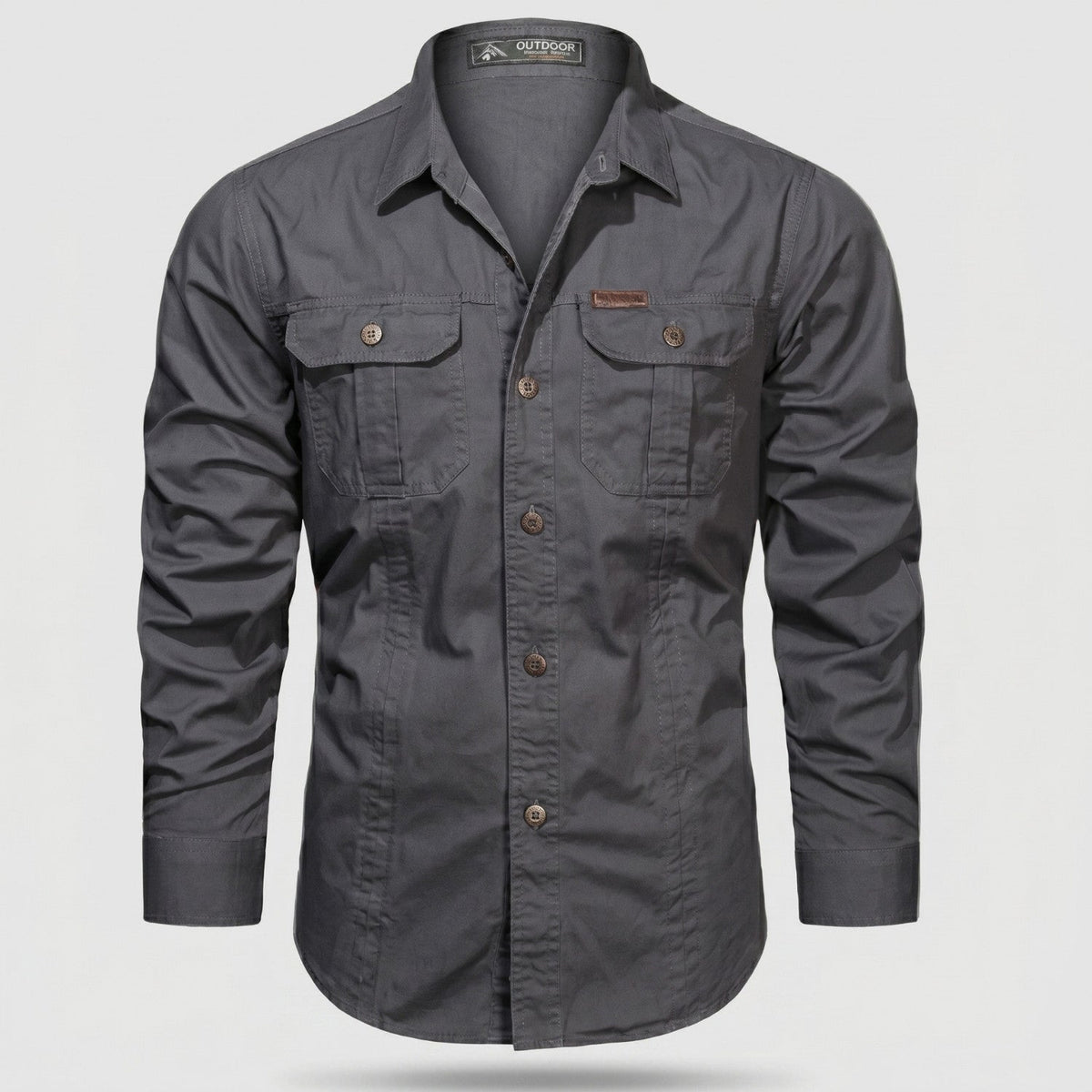 Men's Cotton Field Shirt With Double Chest Pockets And Long Sleeves