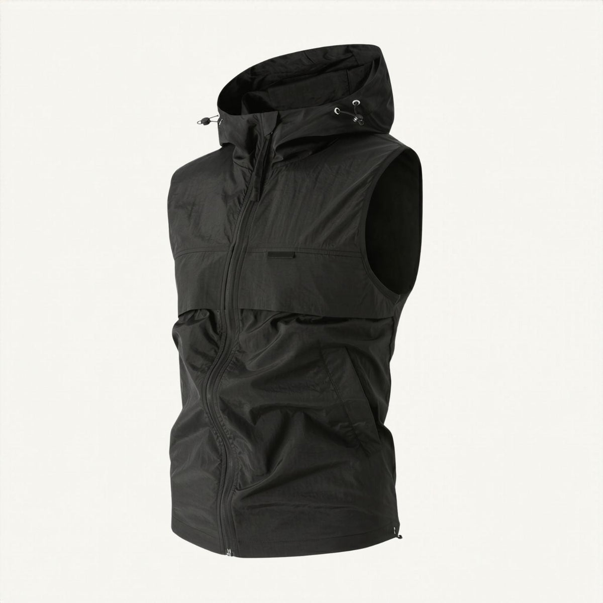 Men's Lightweight Windproof Hooded Vest With Drawstring Hem