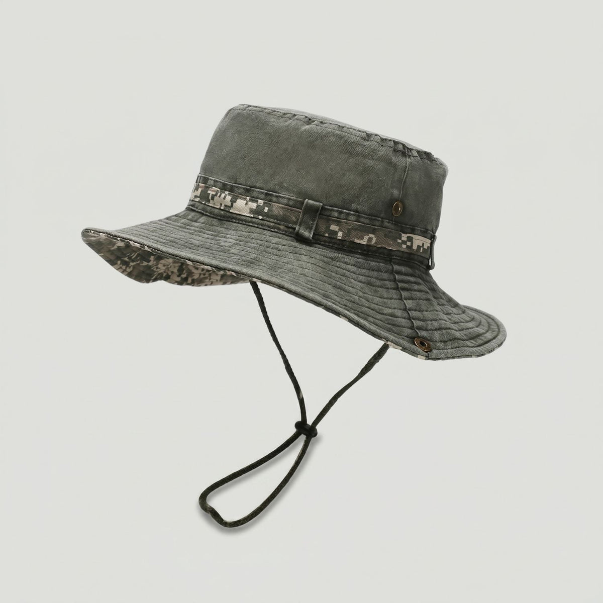 Men's Wide Brim Packable Cotton Boonie Hat with Chin Strap